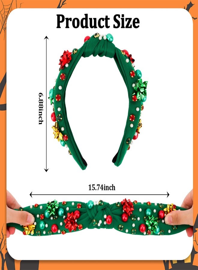 Semato Green Christmas Headbands for Women Hair Knotted Headband With Pearl Hair Band for Women Non Slip Headband Wide Christmas Accessories - Image 2